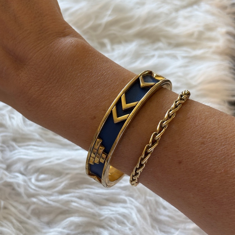 Elegant Gold and Blue Bangle Bracelet